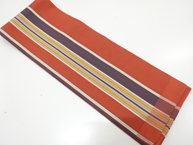 本場筑前博多　縞模様織り出し　単半幅帯